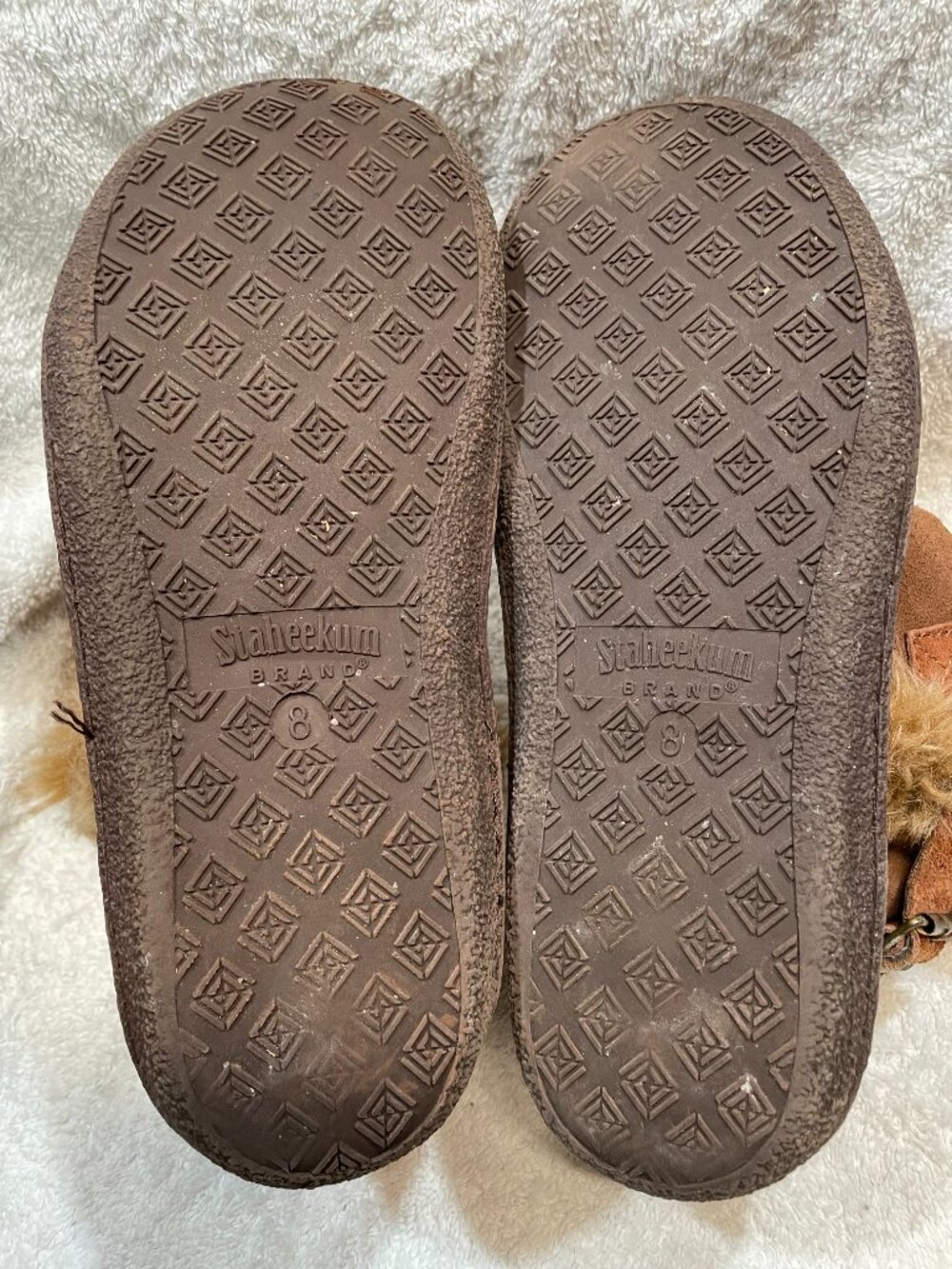 Staheekum Simone Moccasins Boots Womens Size 8 Cocoa Brown Cow Suede Acrylic Fur - Picture 8 of 10